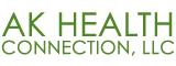 Green AK Health Connection, LLC scrolling row logo.